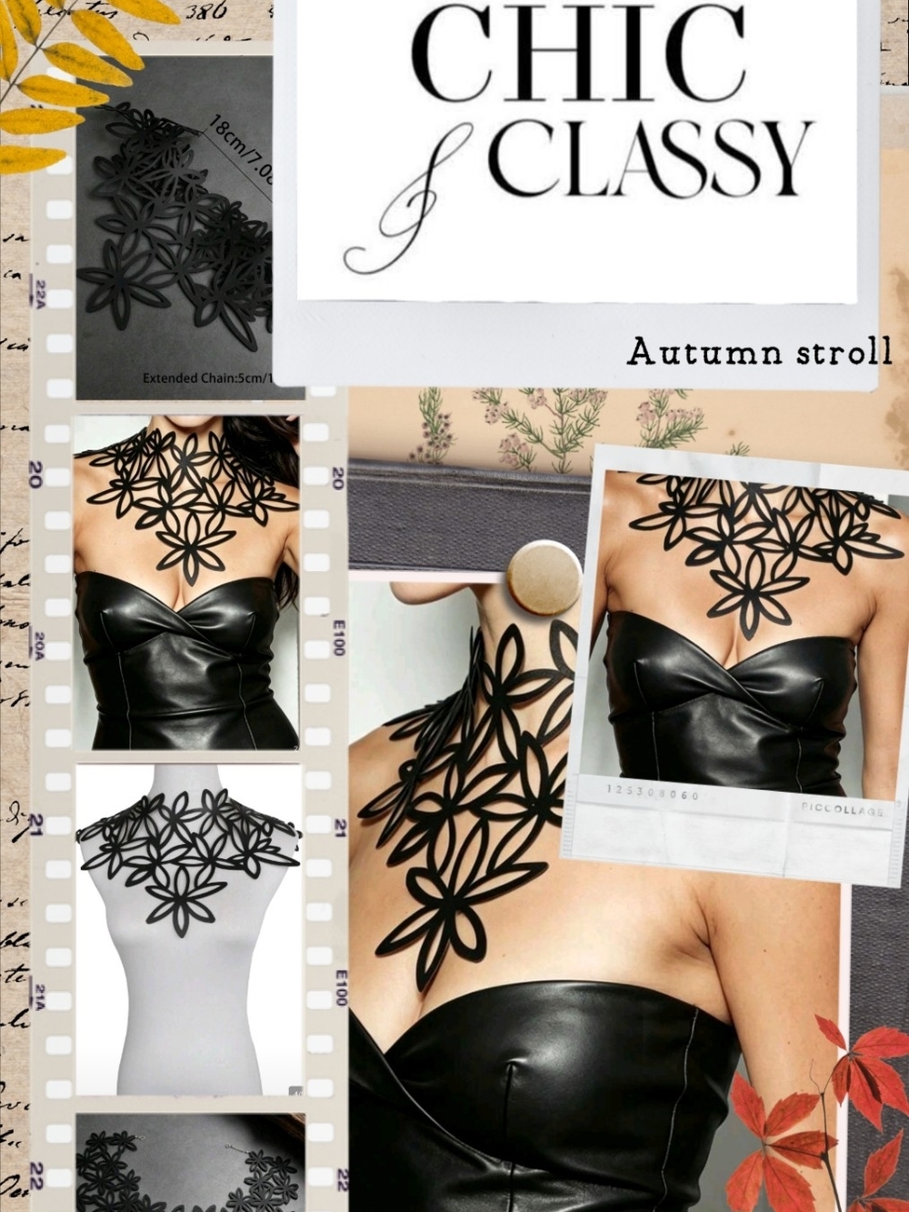 Black Floral Cutout Statement Collar Necklace